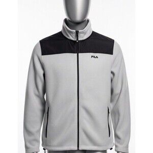FILA Men’s Full Zip Fleece Jacket Gray Black Color-block Medium M